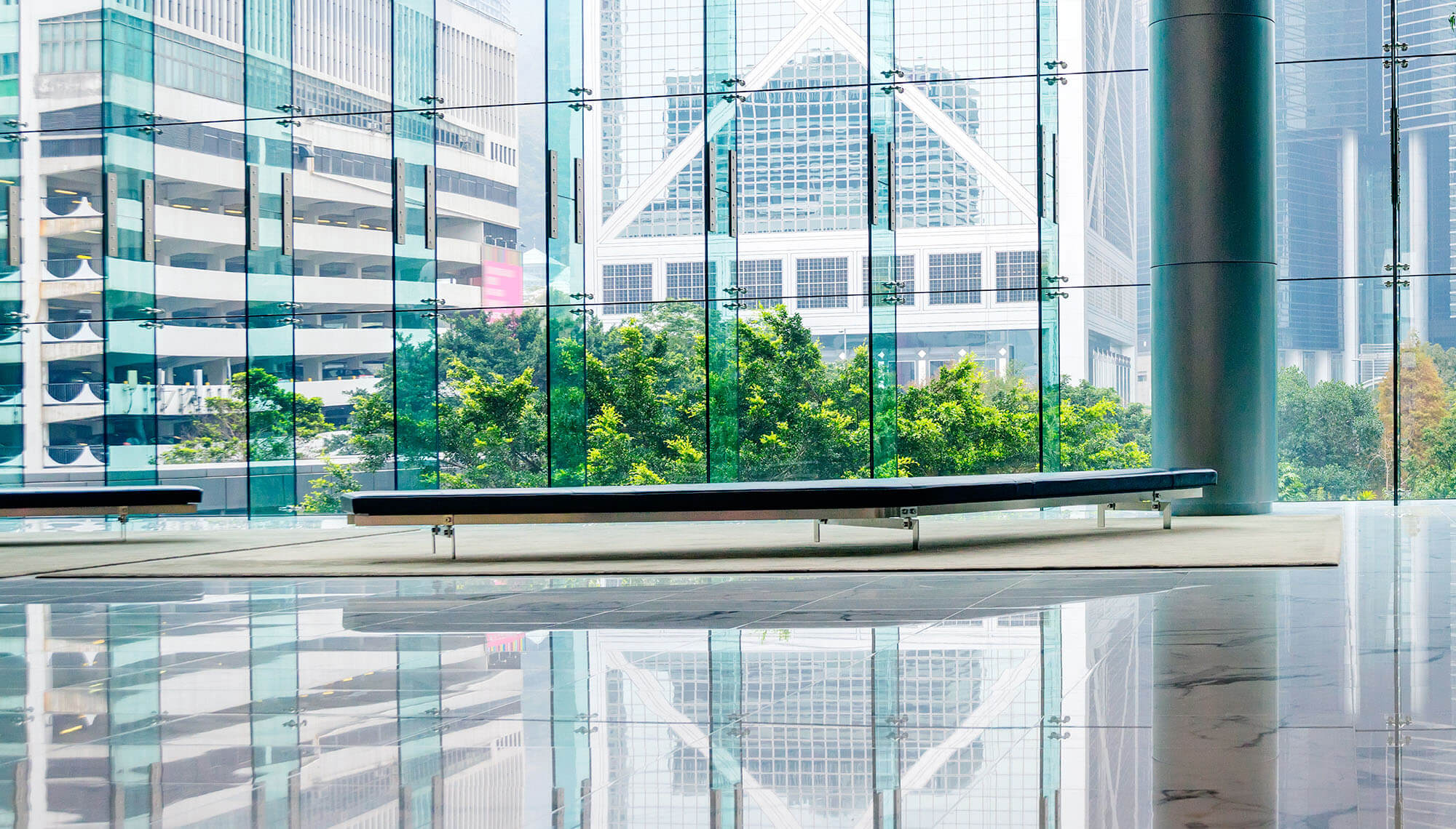 environmental themed office setting with greenery