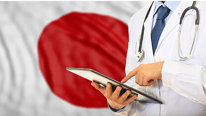Doctor on Japan flag background. 3d illustration